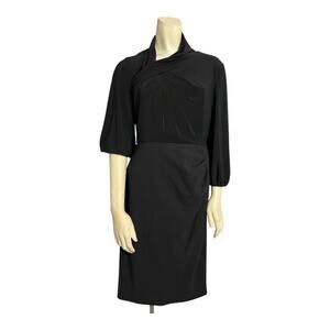 Adrianna Papell Puff Sleeve High Neck Sheath Dress Black Womens 6 Formal Office